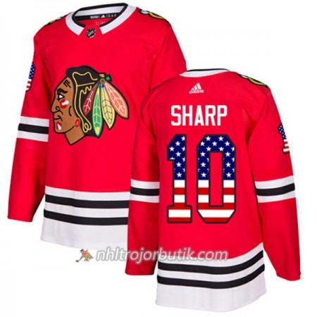 Män Ishockey Chicago Blackhawks Tröja Patrick Sharp 10 Adidas 2017-2018 Röd USA Flag Fashion Authentic